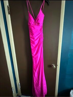 hazel metallic chiffon v neck long sleeve cut out dress GL3005 | Jewel V-neck Open Back Chiffon A-line Dress